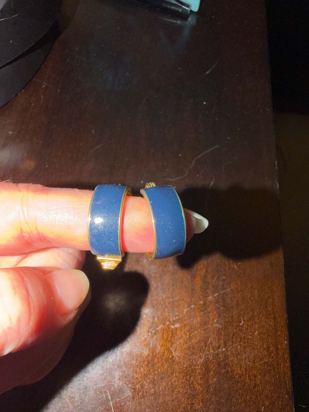Monet Vintage Blue Enamel Gold Tone Clip-On Hoop Earrings